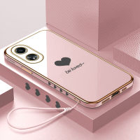 เคสโทรศัพท์พร้อมสำหรับ A58 OPPO 4G ฟรีสายคล้อง + คนรักหัวใจรูปสี่เหลี่ยมปลอกชุบเคสโทรศัพท์หรูหราชุบเคสโทรศัพท์นิ่ม