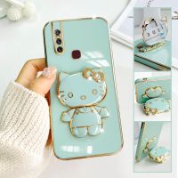 For vivo 1819 Mobile Phone Case Fashion Temperament Plating TPU Advanced Rotary Stand Makeup Mirror Hello Kitty Folding Mirror Stand Net Red New Couple Gift Soft Touch Anti slip Anti fall Protective Case