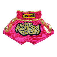 THAISMAI BS1199 กางเกงมวยไทย ผ้าต่วนชมพู ปักมวยไทย - BOXING SHORTS BS1199 PINK SATIN MUAYTHAI THAIFIGHTPRO