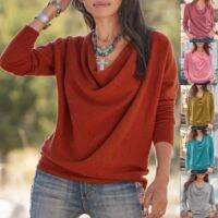 【HOT】☸ Womens Sweater T-shirt 2023 Cotton Tees Warm Brushed Loose Pullover S-5XL