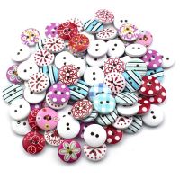 1Bag 15mm Mixed Round Retro Floral Printing Pattern Wood Decorative Button2 Holes Sewing Button Flatback Scrapbook