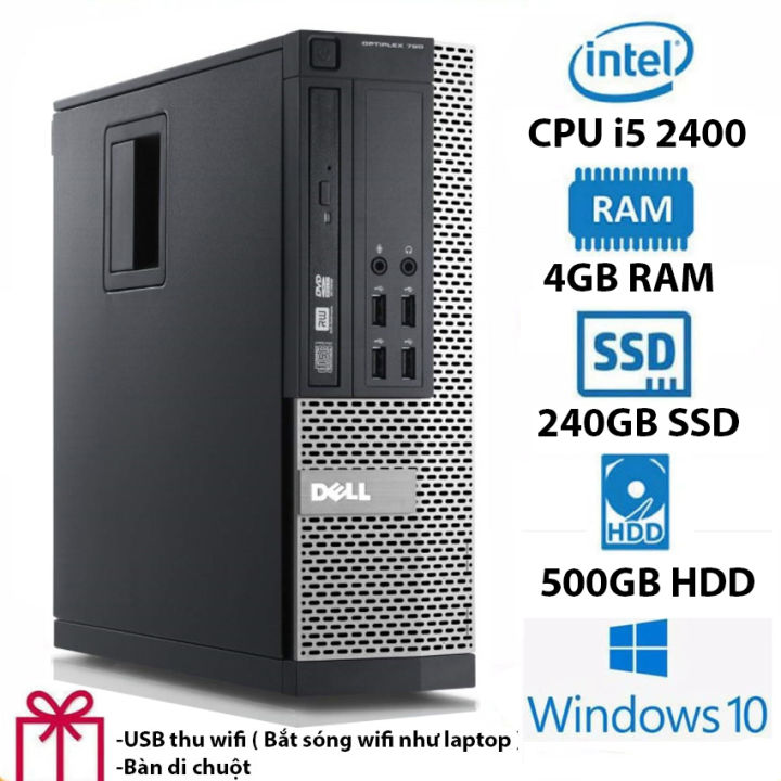 Máy tính đồng bộ Dell Optiplex 790 core i5 2400 Ram 4GB SSD 240GB + HDD  500GB -Tặng USB thu wifi , Bàn di chuột, Bảo hành 12 tháng - Hàng Nhập Khẩu  