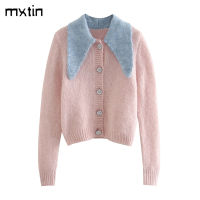 Vintage Cute Knitted Pink Gem Button Cropped Cardigan Sweater Women 2020 Fashion Spring and Autumn Outerwear Chic Tops