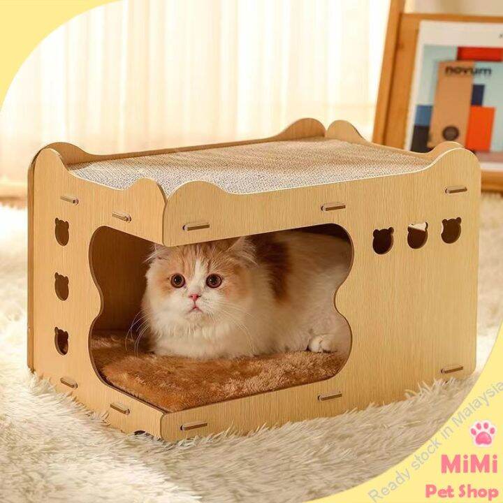 Wood Cat Scratcher Box Cat Box House Cat Bed Rumah Kucing Cat House Cat Scratcher House Rumah