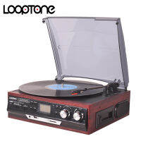 LoopTone เครื่องเล่นแผ่นเสียงสเตอริโอ,เครื่องเล่นแผ่นเสียงบันทึกแบบ LP ไวนีลหมุนได้33/45/78รอบต่อนาทีระบบบลูทูธพร้อมวิทยุ Am/fm Usb/sd Aux-In เทปคาสเซ็ต MP3ช่องเสียบหูฟังช่องเสียบสาย RCA