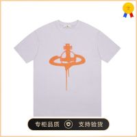 Vivienne Westwood Vivienne เสื้อสตรีเสื้อยืดคุณแม่ Vivienne Saturn อิงค์เจ็ทแขนสั้นแม่ราชินีดาวเสาร์รอบคอหลวม