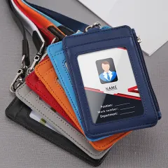 Badge Holder with Zipper, Wisdompro School Supply 2-Sided PU Leather  College ID Badge Holder with 1 ID Window, 4 Card Holder Slots, 1 Side  Pocket and