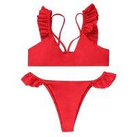 Bikini Split Ruffle Swimwear Hanging Bikini Beachwear