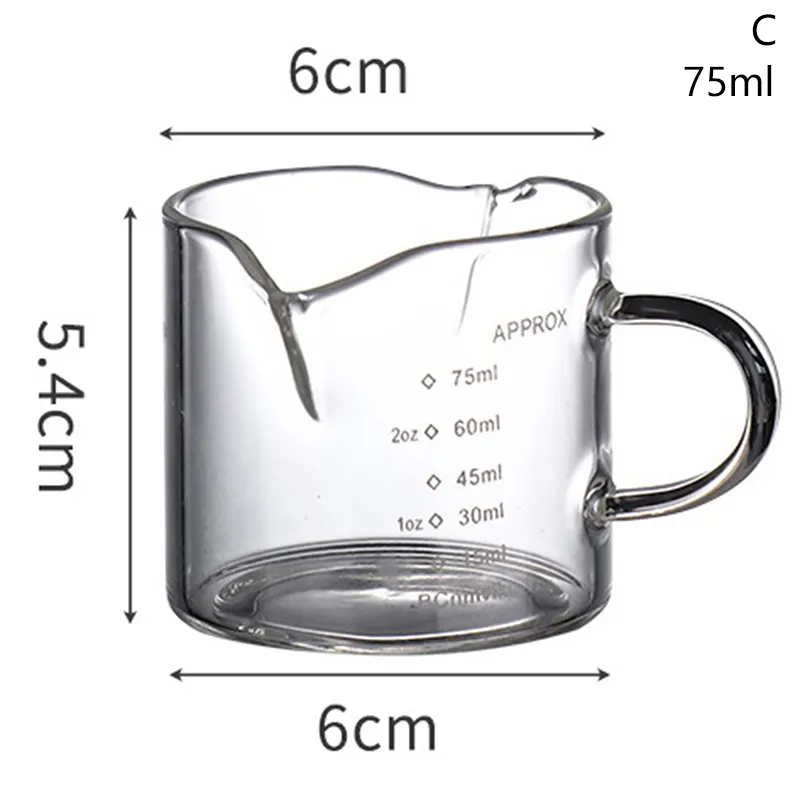 60/75ml Espresso Shot Glass Double Spouts Glass Measuring Cup  Heat-resistant Handle Clear Scale Wine Milk Coffee Measure Jug