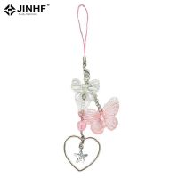 1pc Bag Pendants Kawaii Heart Butterfly Key Chain Phone Charms For iPhone For Samsung Cute Accessories Women Girl Strap Lanyard