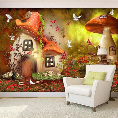 [hot]Custom 3D Photo Wallpaper Mushroom House Children Room Bedroom Decoration Poster Non-woven Print Wallpaper Mural Papel De Parede