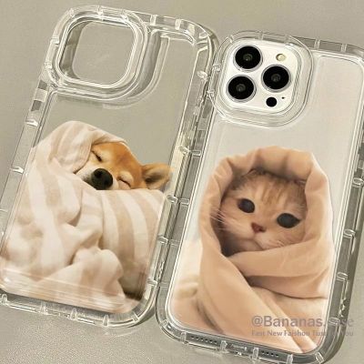 ◐❅✔ เคสโทรศัพท์มือถือแบบนิ่ม ใส ลายการ์ตูนสุนัข แมว สําหรับ iPhone 14 13 12 X Xr Xs 7 8 SE2020