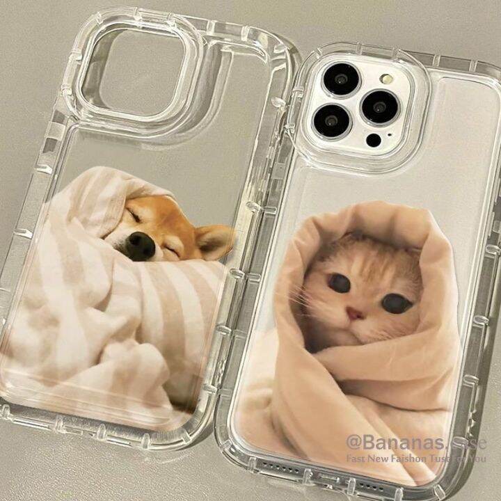 เคสโทรศัพท์มือถือแบบนิ่ม-ใส-ลายการ์ตูนสุนัข-แมว-สําหรับ-iphone-14-13-12-x-xr-xs-7-8-se2020