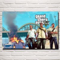 FOOCAME Grand Theft Auto V GTA 5 Game Posters and Prints Living Room Wall Art Silk Modern Home Decoration Pictures Bedroom