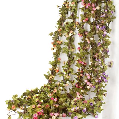 【CC】 artificial ivy roses fake flowers vine wedding home store decoration plastic hanging wall green plants rattan leaf
