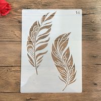 A4 29*21ซม. Feather DIY Stencils Wall ภาพวาดสมุดภาพระบายสีลายนูนอัลบั้มกระดาษตกแต่งการ์ด Template Wall