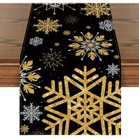 【cw】 Christmas Decorations 2023 Snowflake Black Winter Linen Table Runners Kitchen Dining Decor Wedding Holiday Party Table Runner ！