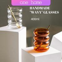 One Home ถ้วยแก้ว ถ้วยกาแฟ ถ้วยนม ทรงลอนใหญ่ จับถนัดมือ glass cup