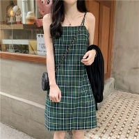 Oggshop ⚡พร้อมส่ง??เดรสสายเดี่ยวลายสก๊อต Plaid Spaghetti Strap Dress