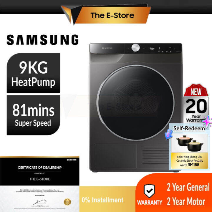 (Delivery for Penang ONLY) Samsung 9KG Inverter Heat Pump Dryer with AI Control DV90T8240SX/FQ