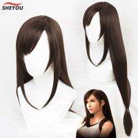 New Arrival 100Cm Brown Straight Side Parting Styled Synthetic Hair Tifa Lockhart Wigs Cosplay Party Halloween Wigs + Wig CAP