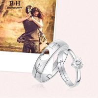 Uni Hollow Heart Silver Plated Lovers Couple Open Band Ring Jewelry