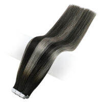 VeSunny Tape In Human Hair Extensions Adhesive Remy Human Hair Ombre Black Brown 50g Glue On Hair Straight Seamless Skin Weft