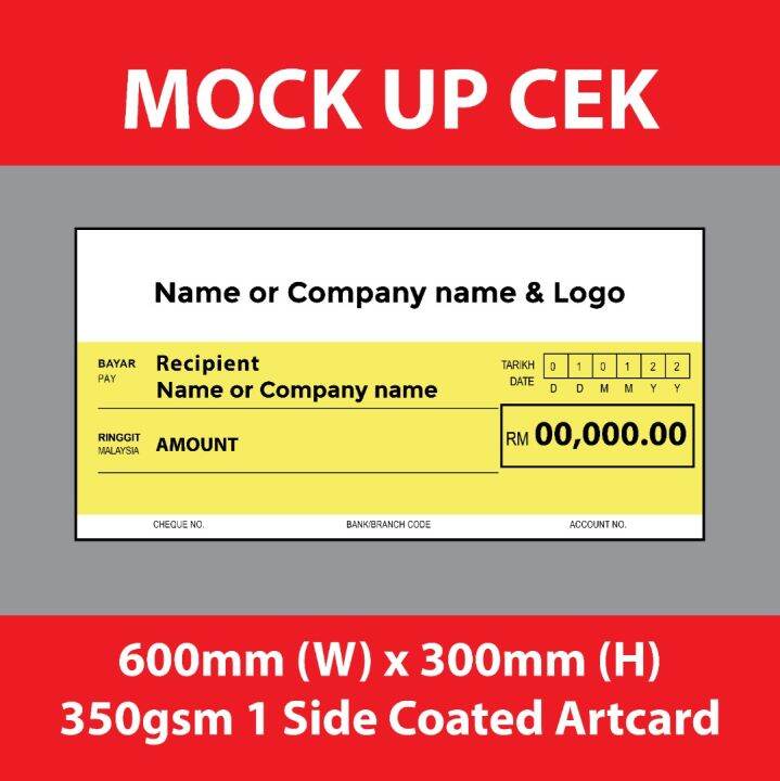 Mock Up Cheque / Cek Hantaran / Artcard Mockup Cheque (Ready Stock
