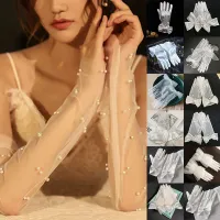 LiaoTai ถุงมือตาข่ายสีขาวถุงมือขนาดใหญ่สำหรับผู้หญิงถุงมือแต่งงานโบว์ลูกไม้อุปกรณ์คอสเพลย์สำหรับผู้หญิง