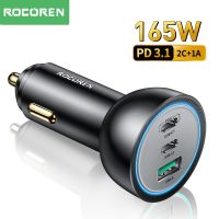 Rocoren 165W ที่ชาร์จแบตในรถ PD 3.1 140W ชาร์จเร็ว QC 5.0 USB Type C ที่ชาร์จในโทรศัพท์ในรถยนต์สำหรับ Macbook 14 13 Pro Max