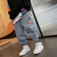 Boys jeans spring and autumn childrens trousers loose and thin section medium and big boys pants Korean version of casual