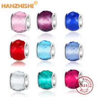 925 Sterling Silver PinkRedBlueClear CZ Murano Glass Beads Fits Original Charm celet Jewelry Making DIY Gift 2018