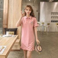 เสื้อเดรสโปโล ชุดคอปก เสื้อPoloยุโรป สีชมพูหวาน ชุดนักเรียนหญิง ชุดนักเรียนหญิงฤดูร้อน สินค้าพร้อมส่งจากไทย.