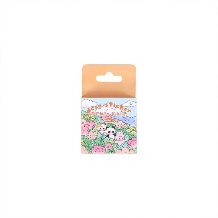 lz-46-pcs-kawaii-cartoon-stickers-aesthetic-stick-labels-adhesive-diy-diary-album-stationery-scrapbooking-collage-material