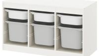 TROFAST Storage combination with boxes, white white/grey99x44x56 cm (ทรูฟัสท์ กล่องลิ้นชักเก็บของ, ขาว ขาว/สีเทา 99x44x56 ซม.)