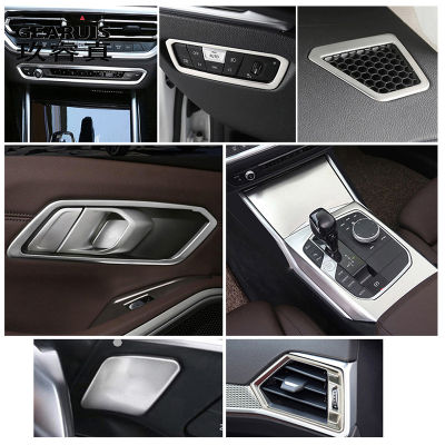 สำหรับ BMW 3 Series G20 G28 2020-2023รถคอนโซลกลางปริมาณซีดีกรอบมือจับประตูชามเต้าเสียบอากาศเกียร์เปลี่ยนปกสติ๊กเกอร์ตัด