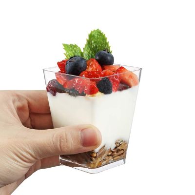 [HOT QIKXGSGHWHG 537] ถ้วยพลาสติกทิ้งมินิถ้วยขนมภาชนะบรรจุอาหารโปร่งใสสำหรับช็อคโกแลตเยลลี่มูสพรรคแต่งงานบนโต๊ะอาหาร