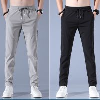 COD SDFERTREWWE ⚡W-KING⚡ Summer Ice Silk Mens Sports Jogging Pants Korean Mens All-match Slim Casual Trousers Stretch Cropped Trousers