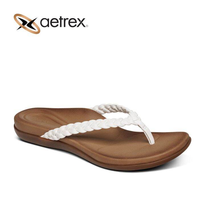 aetrex white sandals