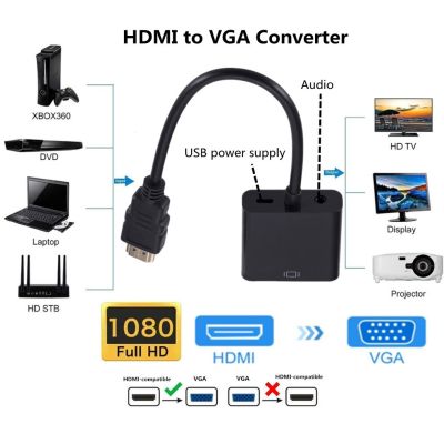 №❃ For Tablet laptop PC TV HD 1080P HDMI To VGA Cable Converter With Audio Power Supply HDMI Male To VGA Female Converter Adapter
