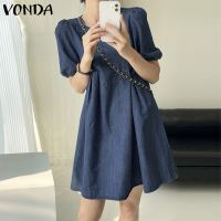 Vonda ชุดมิดี้เดรส คอกลม แขนสั้น ทรงเอ สไตล์เกาหลี แฟชั่นฤดูร้อน สําหรับผู้หญิง