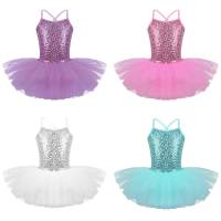 Kids Girls Shiny Sequined Tutu Dress Ballet Clothing Dancewear Gymnastics Leotard Dress Professional Ballerina Dancing Costume