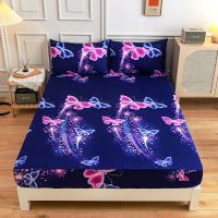 Bonenjoy 3 pcs Sheet on Rubber Band with Pillowcase Little Flower Reactive Printed Fitted Sheet Queen Size Bed Sheets Set