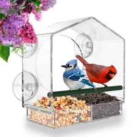 Window Bird Feeder Refillable Sliding Tray Outside Weather Rain Squirrel Proof Resistant Drain Rain Water Clear Transparent Bird Cups  Mugs Saucers