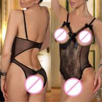 Exotic Sets Women Sexy Bow Lace Sleepwear Open Bra Crotch Jumpsuit Bodysuit Underwear Apparel