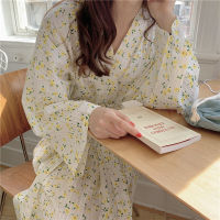 Japanese Kimono Cotton Robes for Women Floral Print Shower Spa Sleepwear Bathrobe Long Sleeve Sleepwear Dressing Gown Home Wear