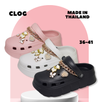 รองเท้าหัวโต CLOG Jibbitz ผู้หญิง พื้นหนา ส้นตึก แนว Crocs สูง 4 cm รุ่น DT24-0107L