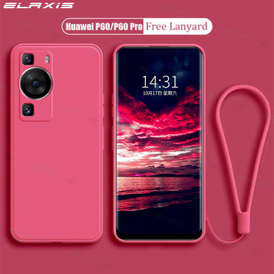 ELAXIS สำหรับ Huawei P60 / P60 Pro เคสโทรศัพท์ของเหลวที่มีขอบตรงปลอกซิลิโคนเลนส์รวมทุกอย่างป้องกันการตกกระแทกฝาครอบหลังซิลิโคนที่บางเฉียบ