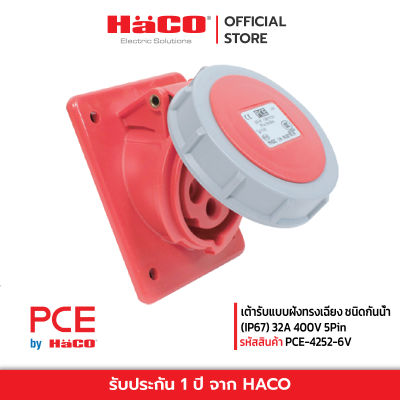 PCE เต้ารับแบบฝังทรงเฉียง ชนิดกันน้ำ(IP67) 32A 400V 5Pin รุ่น PCE-4252-6V