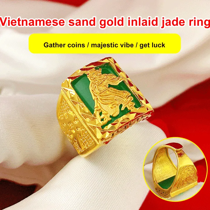 Vietnamese Sand Gold Inlaid Jade Ring Lazada PH